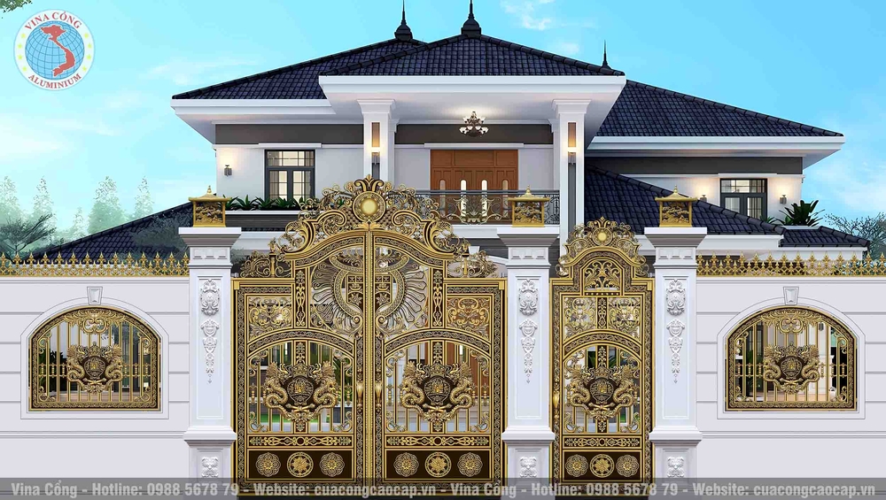 Cổng nhôm đúc biệt thự Song Long Hội Tụ C03