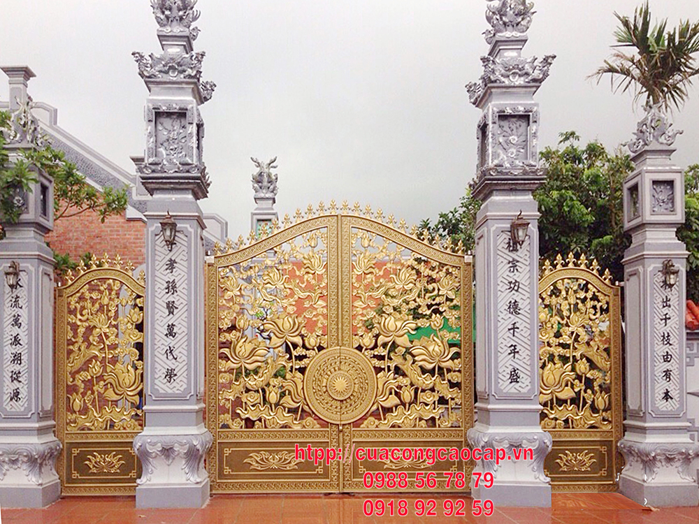 Mẫu cổng nhôm đúc đặc Hoa Sen Trống Đồng C12