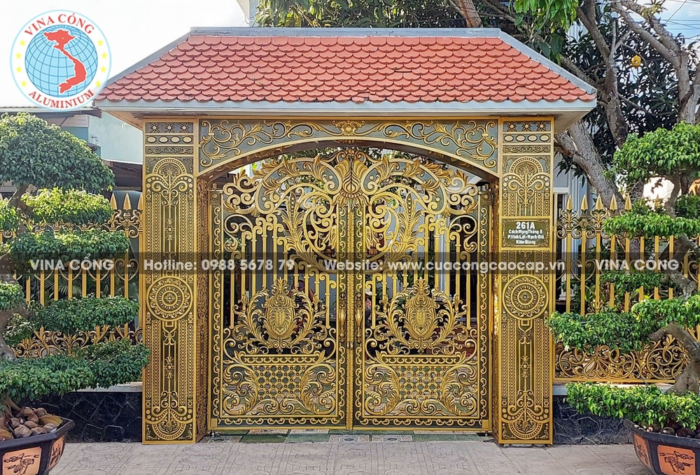 Mẫu cổng biệt thự nhôm đúc Hoa Lá Tây