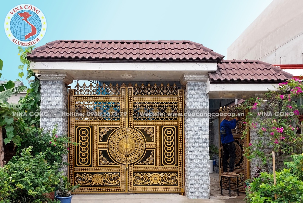 Mẫu cổng nhôm đúc Trống Đồng