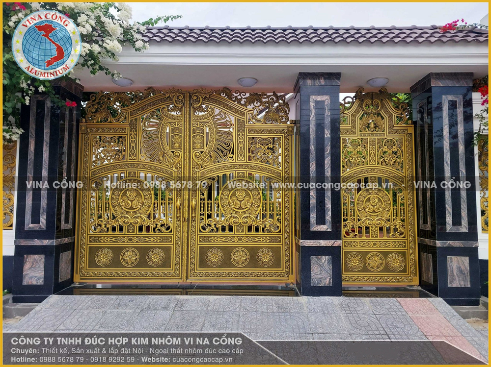 Mẫu cổng biệt thự nhôm đúc Hoa Hồng