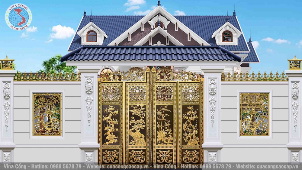 Mẫu cổng nhôm đúc Tùng Cúc Trúc Mai